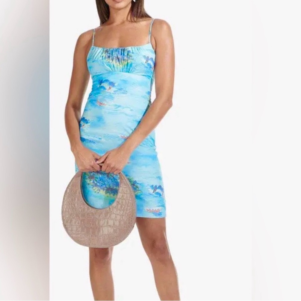 Staud Bell Mini Dress Blue Island Print